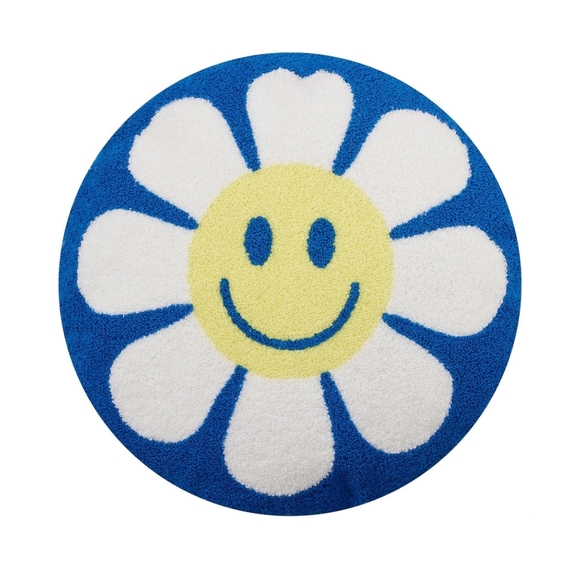 Makers Collective NWT 16" Round Smiley Face Flower Embroidered Pillow - Picture 1 of 5